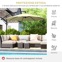 Ombrellone da Giardino 300x250 cm a Braccio Inclinabile con Manovella in Metallo e Poliestere Beige