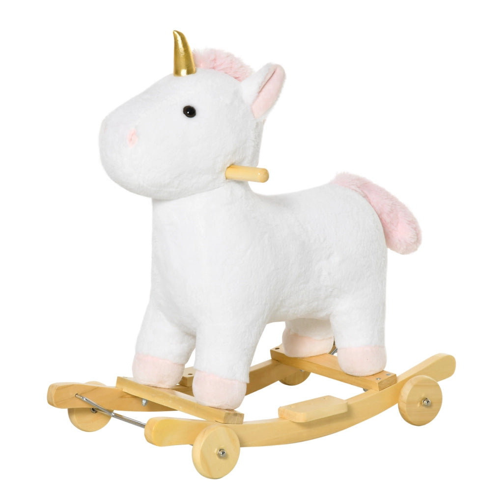 Cavallo a Dondolo Unicorno per Bambini con Suoni e Ruote ¨C zephmum ¨C 63x38x63cm Bianco