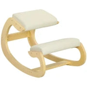 Sedia Inginocchiatoio con Movimento a Dondolo, in Tessuto Effetto Lino e Legno di Betulla, 55x85x55 cm, Crema