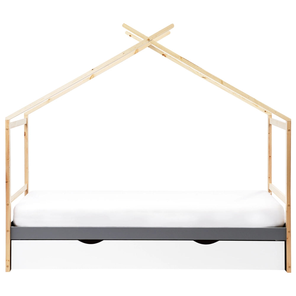 Letto per bambini in legno di pino grigio UE misura singola 90 x 200 cm con telaio a doghe cassetto contenitore letto per bambini piccoli