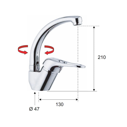 Rubinetto per lavello con bocca alta girevole, modello corto, tipo lusso - serie kiss