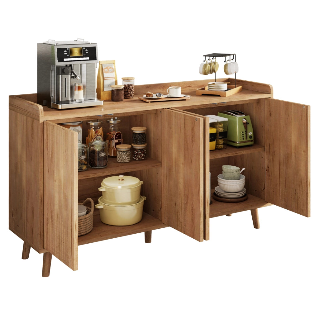 Credenza da cucina a 4 ante con ripiani regolabili, 140 x 40 x 84 cm, finitura naturale