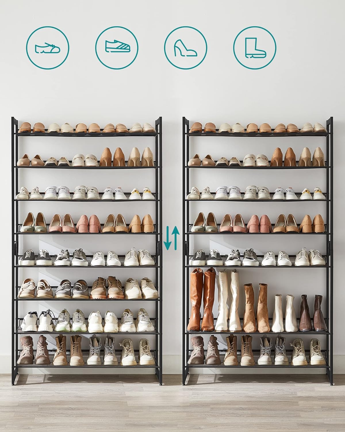 Scarpiera VALORA con 8 ripiani per corridoio, nero, LMR08B