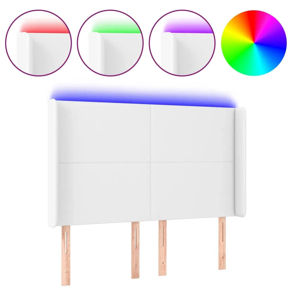 Testiera | Testata a LED Bianco 147x16x118/128 cm in Similpelle