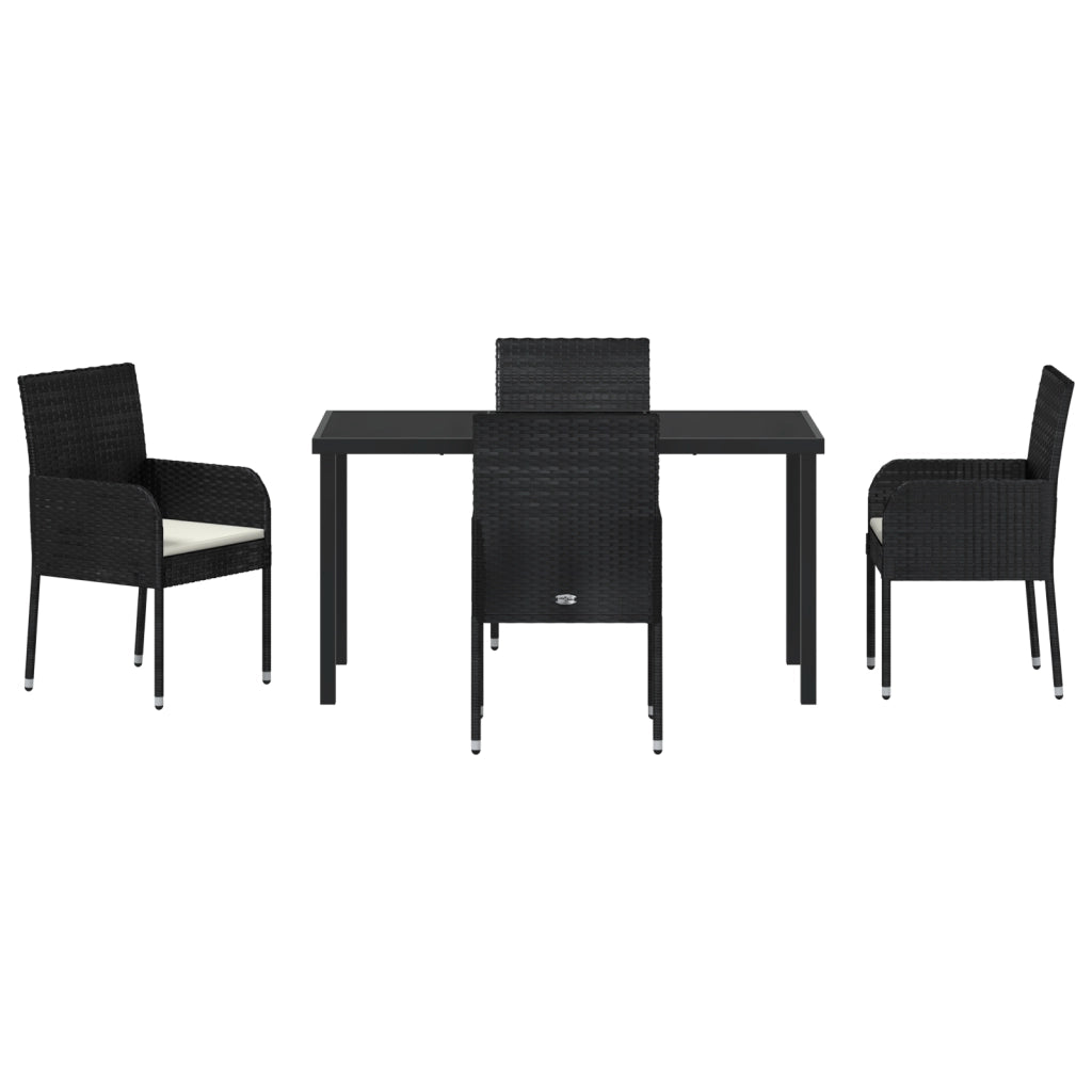 Set da Pranzo da Giardino 5 Pezzi con Cuscini in Polyrattan Nero