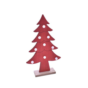 Albero di Natale in Legno Rosso Luci Led Alberello Mini Decorazioni Natalizie