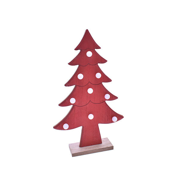 Albero di Natale in Legno Rosso Luci Led Alberello Mini Decorazioni Natalizie