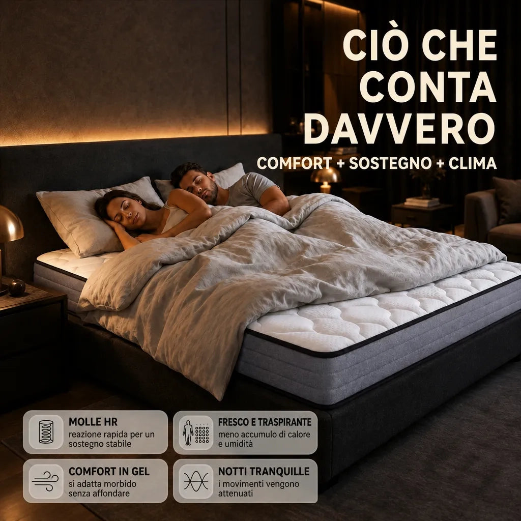 Materasso a Molle Insacchettate 7 Zone e Memory Foam Tessuto Anti-acaro 180x200x20 cm; Bianco e Grigio