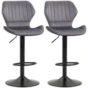 Set 2 Sgabelli da Bar ad Altezza Regolabile con Seduta Ergonomica e Poggiapiedi, Sgabelli Alti in Effetto Velluto e Metallo, 47x51.5x92-114 cm, Grigio
