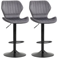 Set 2 Sgabelli da Bar ad Altezza Regolabile con Seduta Ergonomica e Poggiapiedi, Sgabelli Alti in Effetto Velluto e Metallo, 47x51.5x92-114 cm, Grigio
