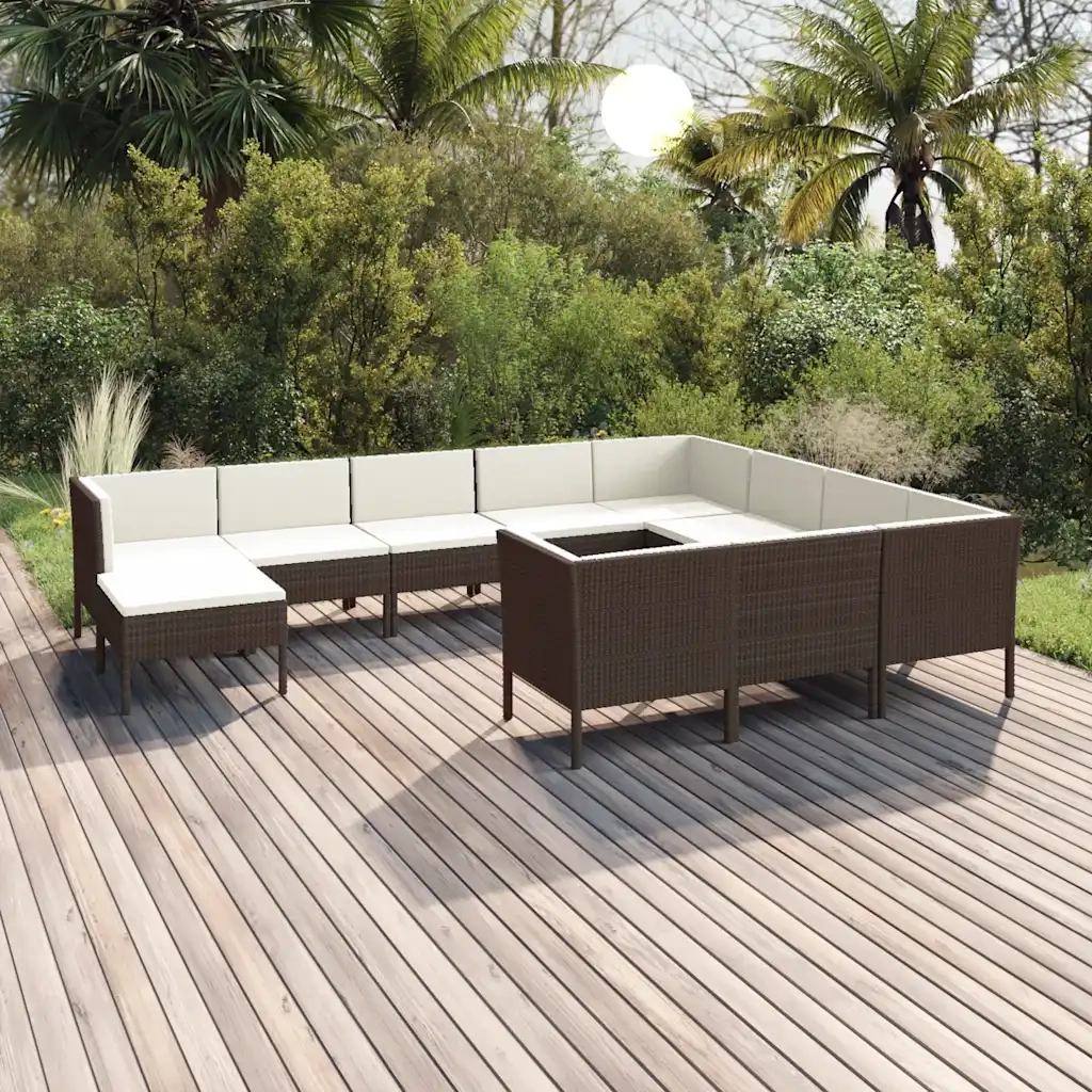 Set Divani da Giardino 11 pz con Cuscini in Polyrattan Marrone cod mxl 38450