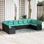 Set Divano da Giardino 10 pcs Nero e Turchese polyrattan 3354895