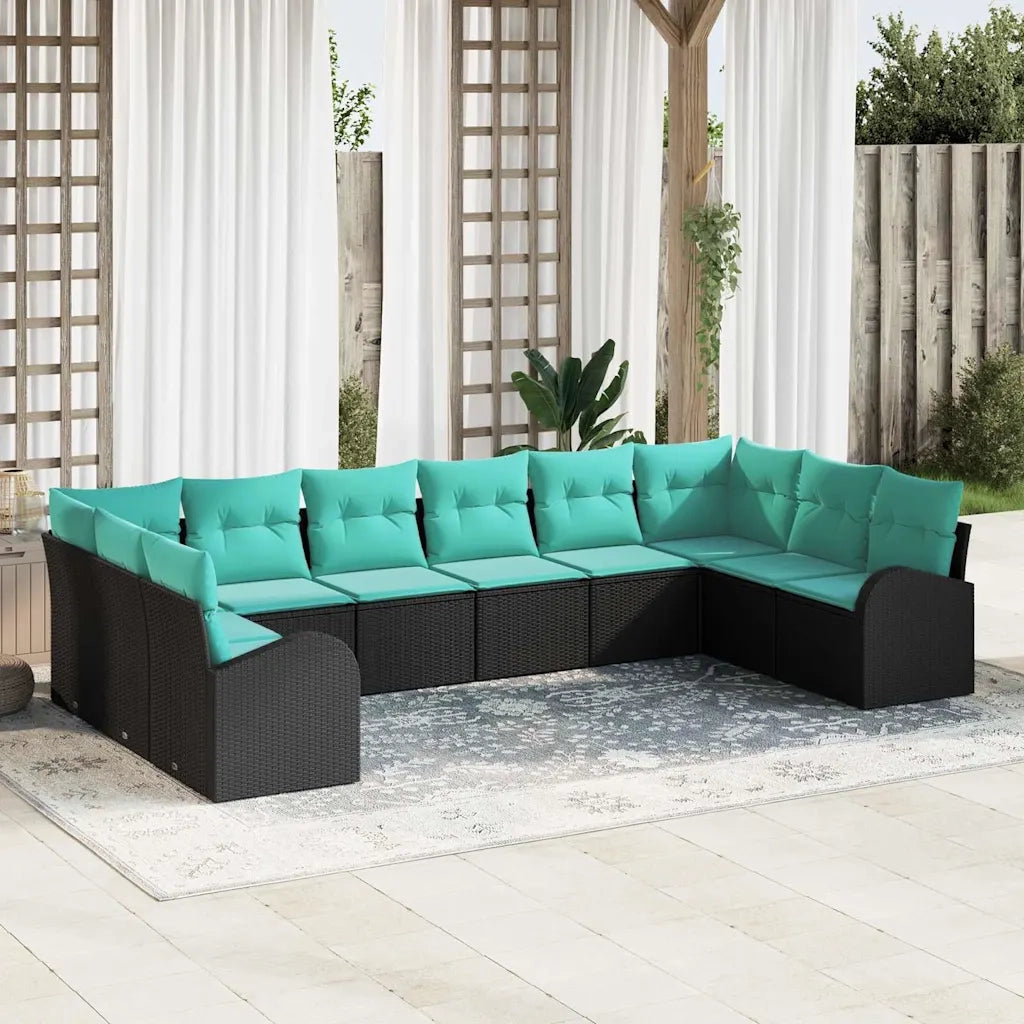 Set Divano da Giardino 10 pcs Nero e Turchese polyrattan 3354895