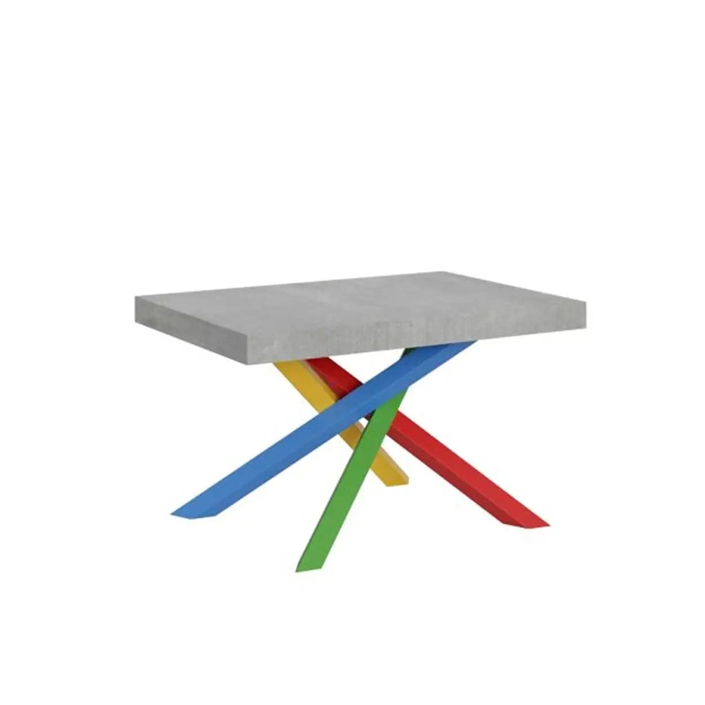 Tavolo allungabile 140/400x90 cm Volantis colore cemento gambe multicolore 4/B