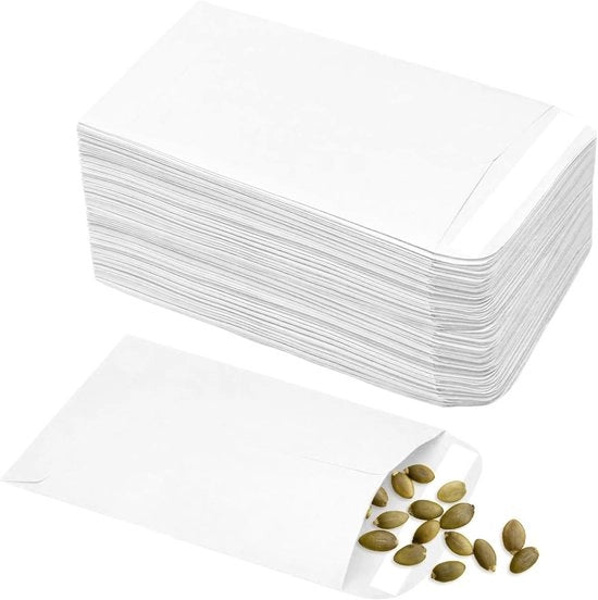 100 Pacchi di Enveloppe di Carta Kraft con Adesivo Autoadesivo Bianchi per Semi (10x6cm/3.9x2.4inch)