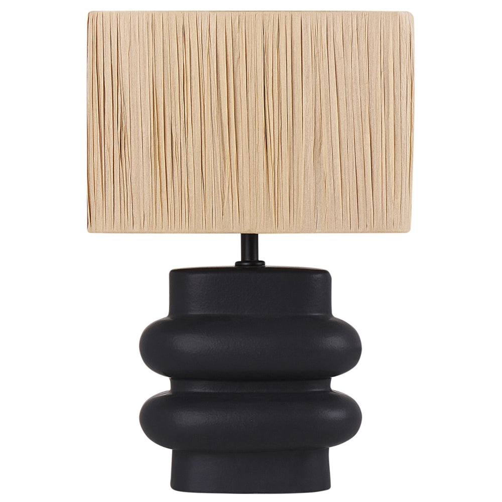 Lampada da tavolo in ceramica nera con paralume a tamburo in lino base minimalista design stile contemporaneo