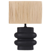 Lampada da tavolo in ceramica nera con paralume a tamburo in lino base minimalista design stile contemporaneo