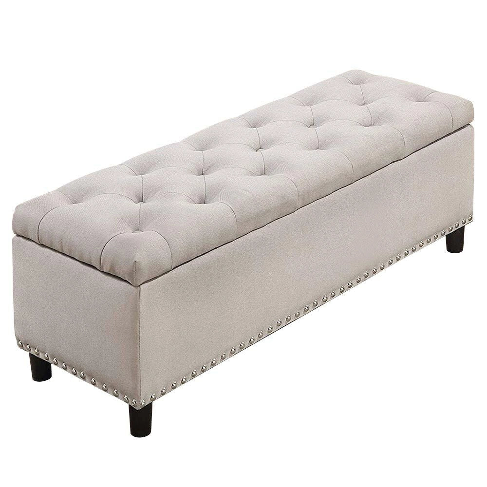 Cassapanca Pouf Contenitore Panca Moderna 121x42 H 43cm con Bottoni Beige