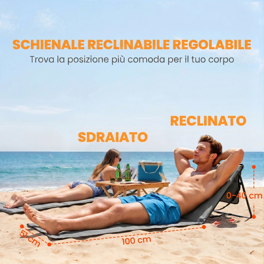 Set 2 Sdraio da Spiaggia Pieghevoli e Regolabili con Tasca, in Acciaio e Poliestere, 142x51x40 cm, Grigio