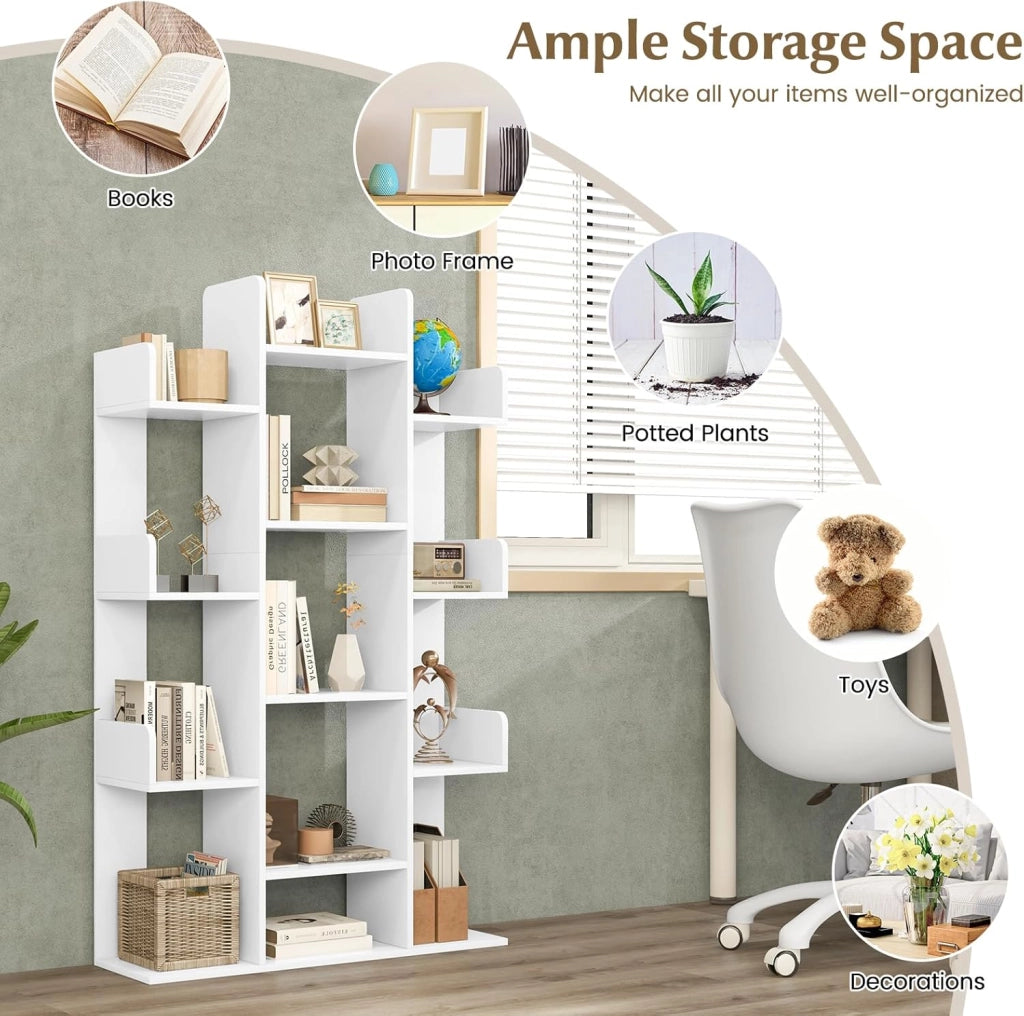 Libreria, scaffale aperto con 13 scomparti, per soggiorno, studio e ufficio, 86 x 24,5 x 141 cm, colore: bianco