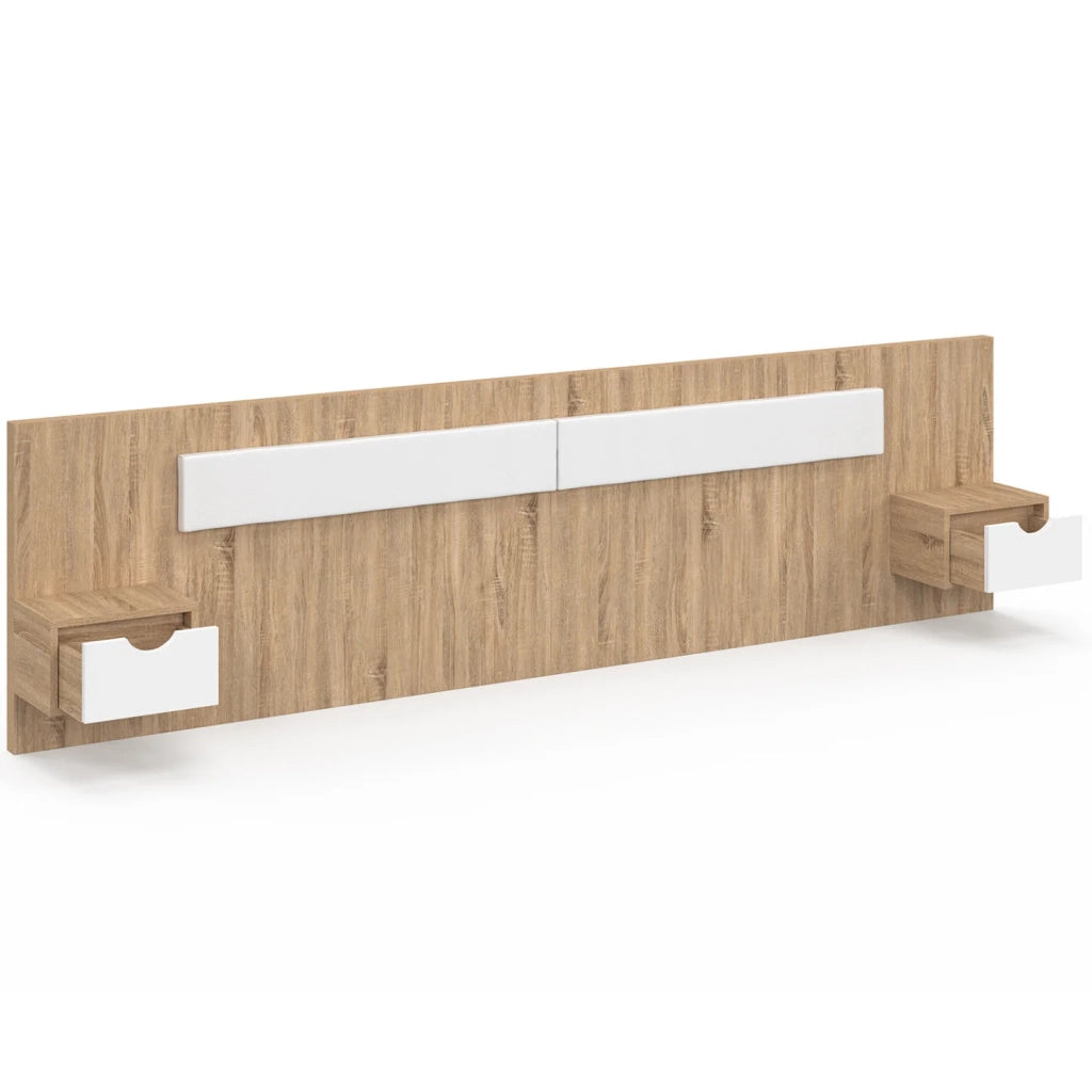 IDMarket - Testata sospesa SANTA con comodini per letti da 140, 160 e 180 cm in legno e bianco