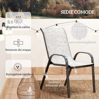 Set 3 Pezzi da Giardino 2 Sedie da Giardino 54x71x93 cm e Tavolino Rotondo Ø60x71 cm in Acciaio Grigio