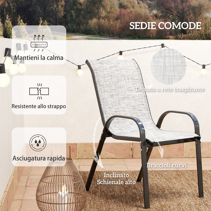 Set 3 Pezzi da Giardino 2 Sedie da Giardino 54x71x93 cm e Tavolino Rotondo Ø60x71 cm in Acciaio Grigio