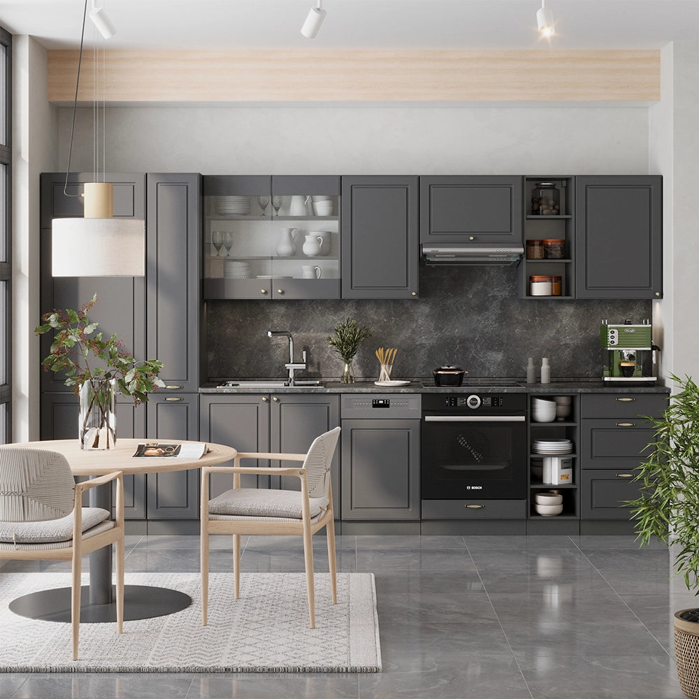 Cucina componibile Fame-Line Oro-antracite rustico/Antracite 355 cm, PL Rovere Vicco
