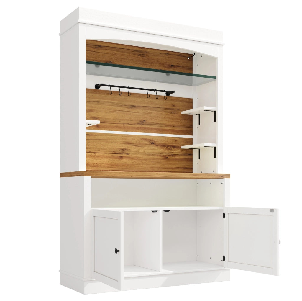 Credenza alta 107x34x184 cm con illuminazione RGB controllabile da app; MDF e metallo; bianco