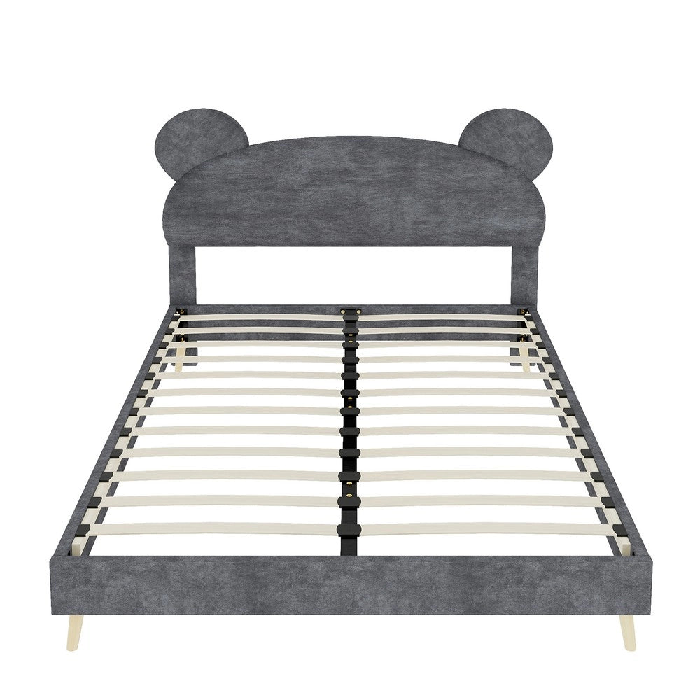 Letto Imbottito con Testiera in Tessuto e Materasso a Molle, con Materasso ¨C MINIMAL ¨C Grigio, 140x200