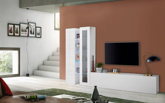 Parete Attrezzata Soggiorno 280x30x180 cm Maruska n°9 Bianco Lucido