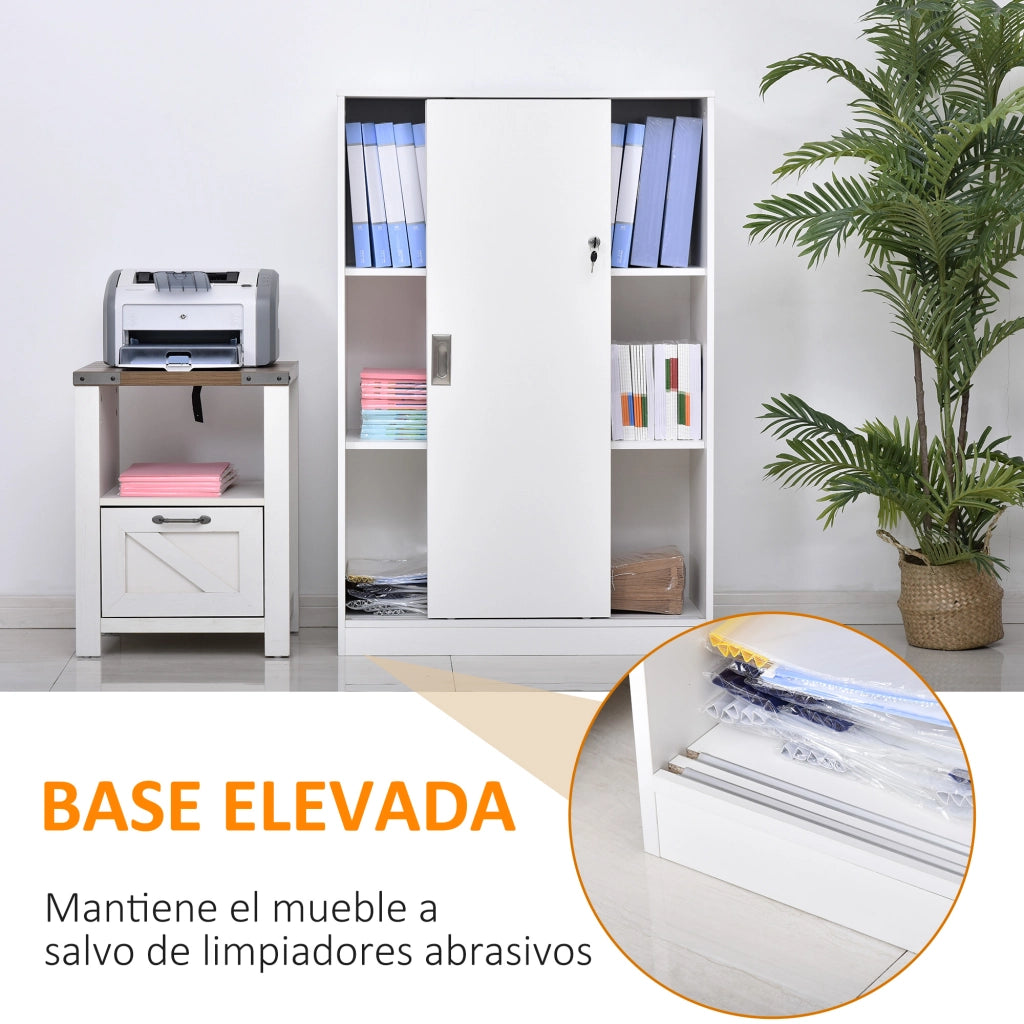 Armadio per ufficio con 2 ante scorrevoli, 3 ripiani e chiavi ¨C zephmum ¨C 80x40x120 cm bianco