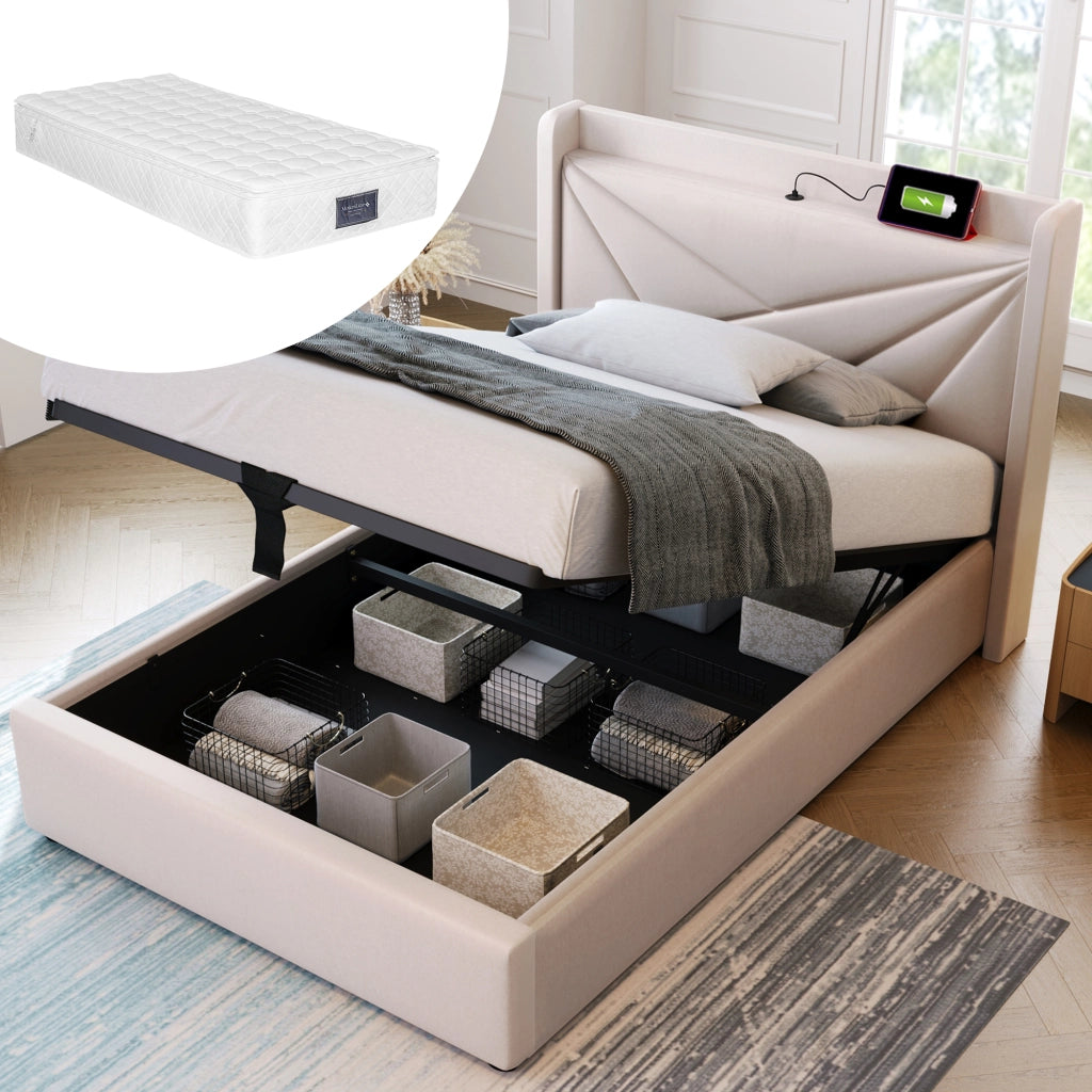 letto imbottito cotone lino beige 90 x 200 cm