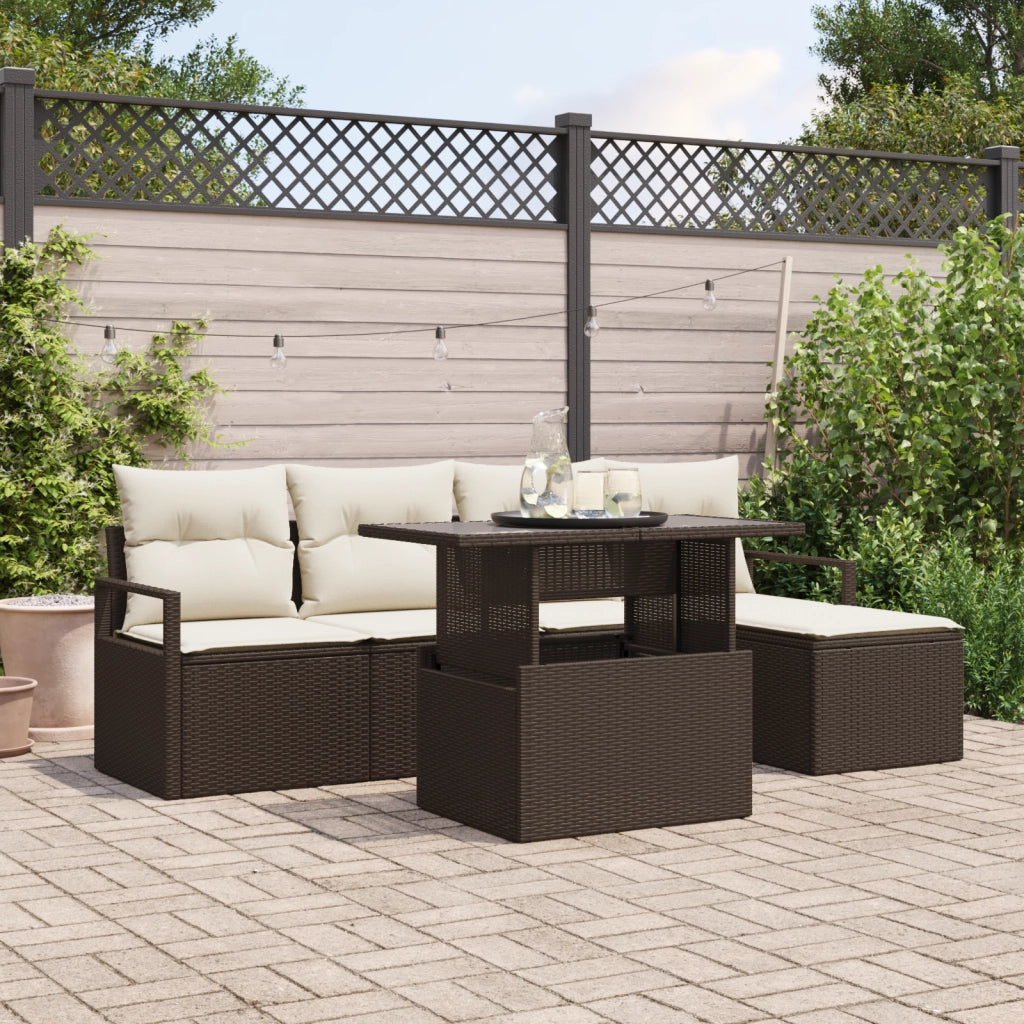 Set divani giardino 6 pezzi con cuscini polyrattan marrone
