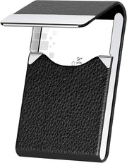 Visitekaarthouder Premium in Pelle e Metallo con Chiusura Magnetica - Design Sottile per Portafoglio o Portamonete (Nero)