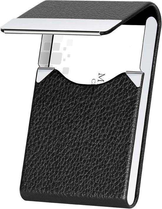 Visitekaarthouder Premium in Pelle e Metallo con Chiusura Magnetica - Design Sottile per Portafoglio o Portamonete (Nero)