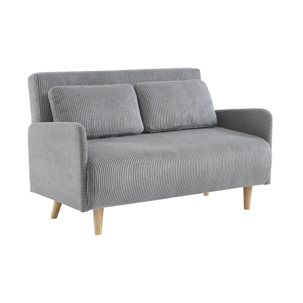 Divano letto in velluto a coste con gambe in legno, 2 posti, grigio
