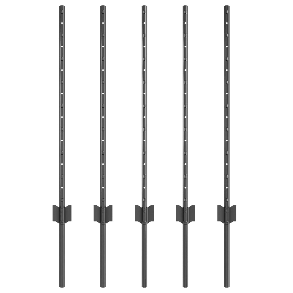 Pali per recinzione 5 pz a canale a U grigio 80 cm in acciaio