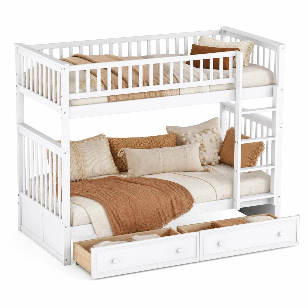 Letto a castello trasformabile 90x200 cm bianco con cassetti