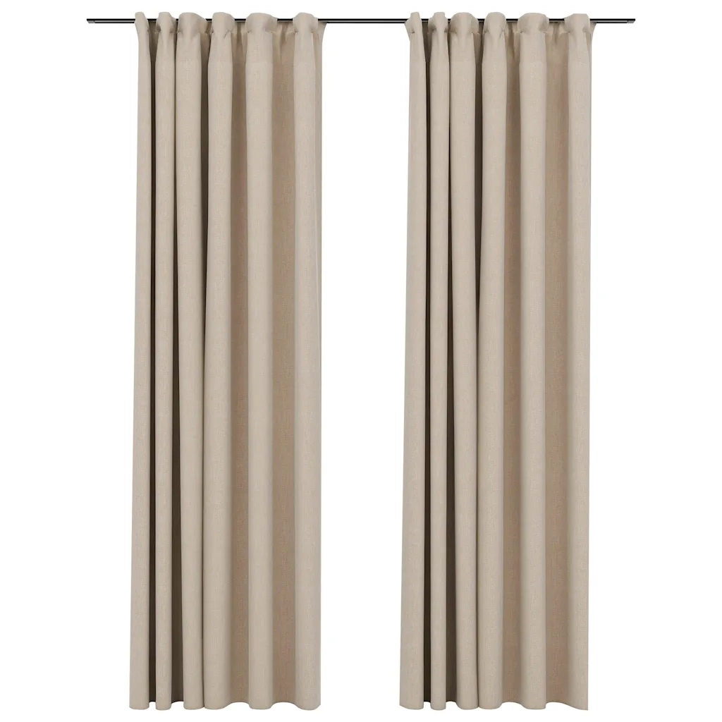 Tende Oscuranti con Ganci Effetto Lino 2 pz Beige 140x225 cm cod mxl 58525