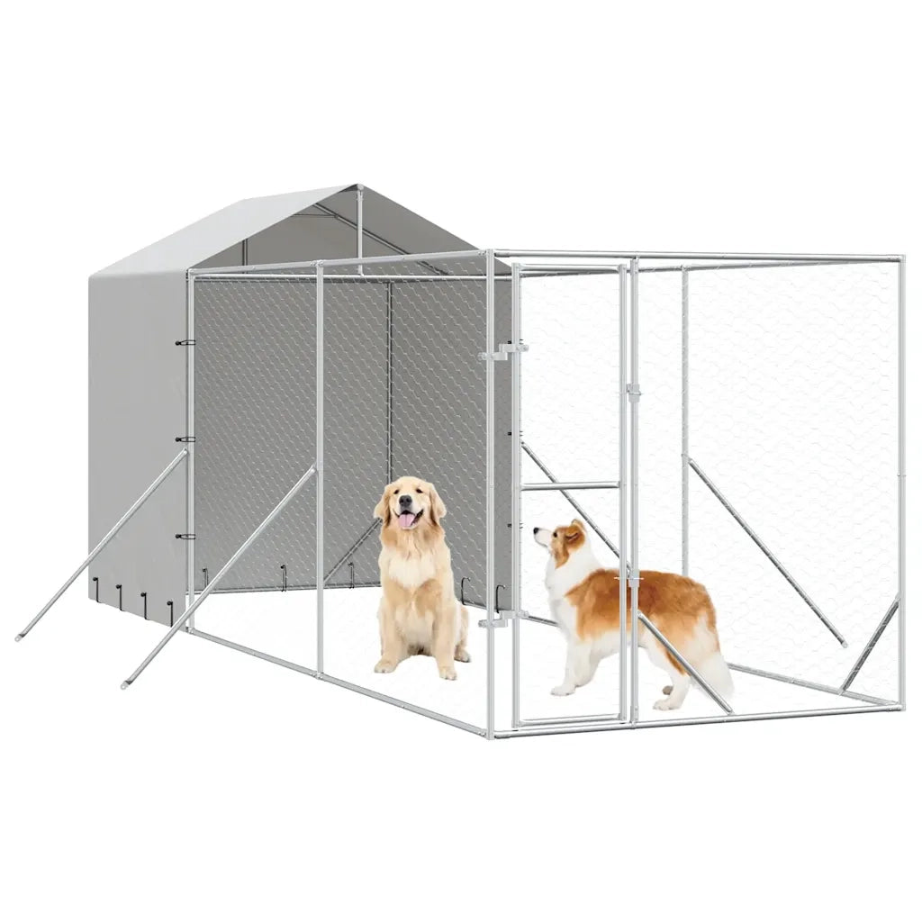 Cuccia Cani da Esterno Tetto Argento 2x6x2,5 m Acciaio Zincato 3190475