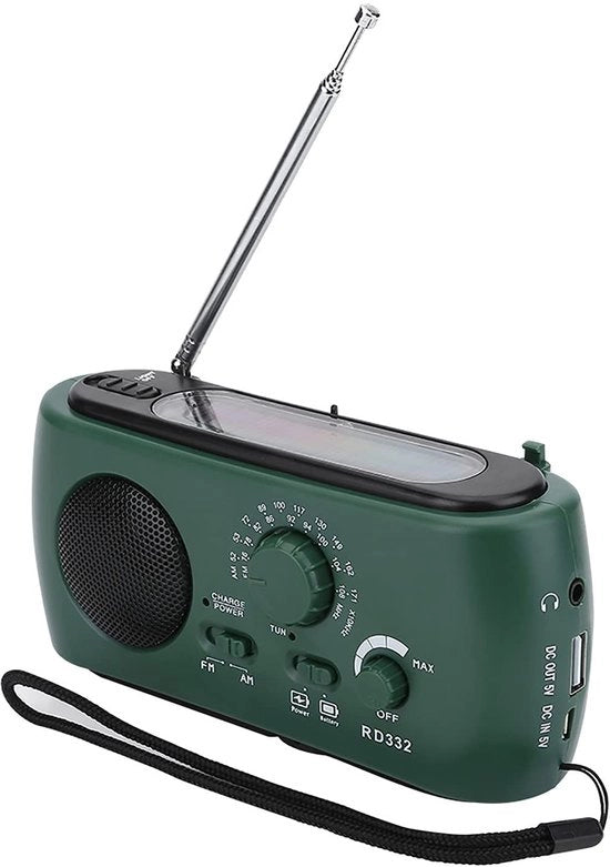 Radio di Emergenza con Caricatore Solare - Manuale - Powerbank - Avviso Meteorologico - Radio Portatile - 3-Luci LED - Lampada di Emergenza