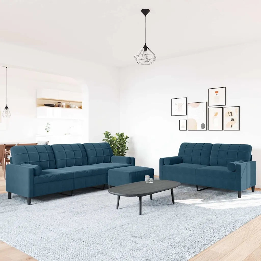 Set di Divani 3 pz con Cuscini e Rinforzi Blu in Velluto 3278510