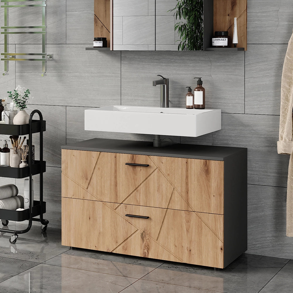 Vicco Mobiletto per lavabo Antracite/quercia dorata 100.1 x 60.6 cm con 2 cassetti