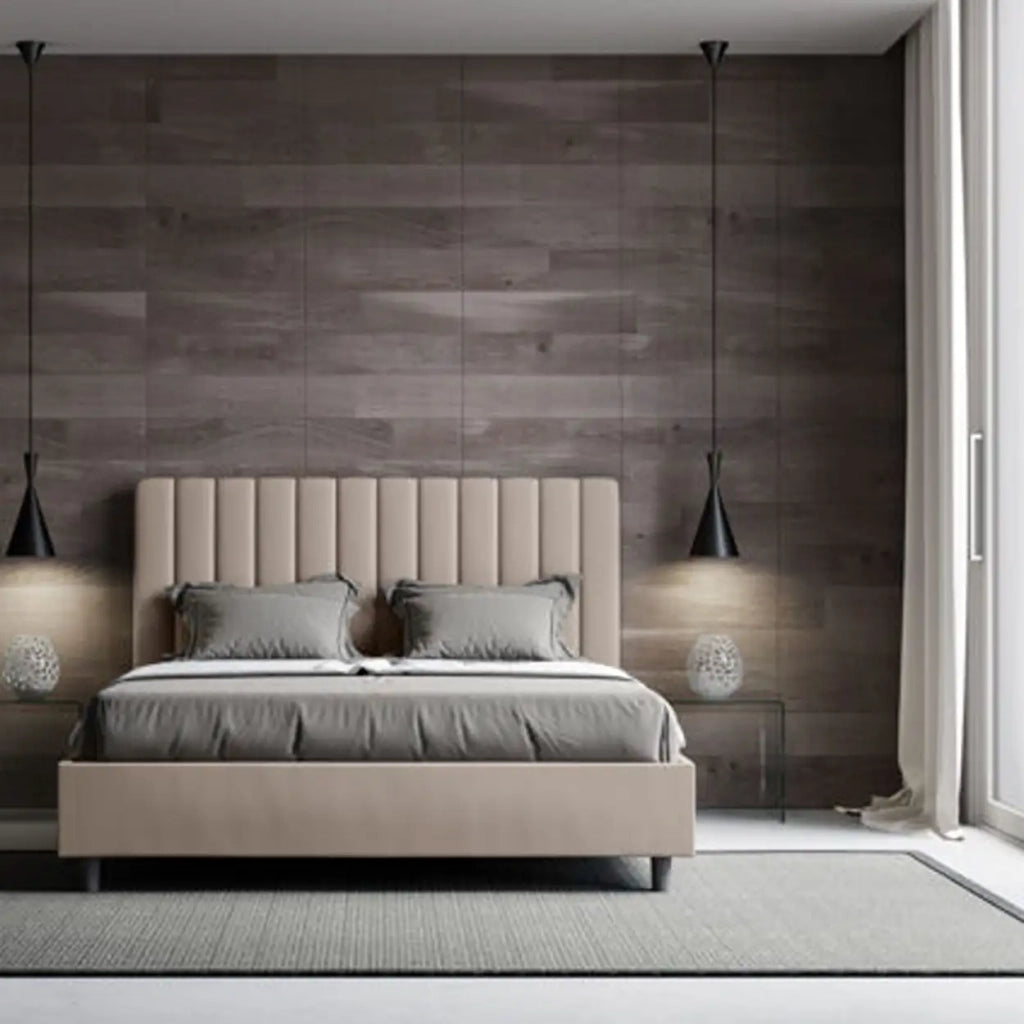 Letto matrimoniale senza rete imbottito 160x210 similpelle tortora Agueda