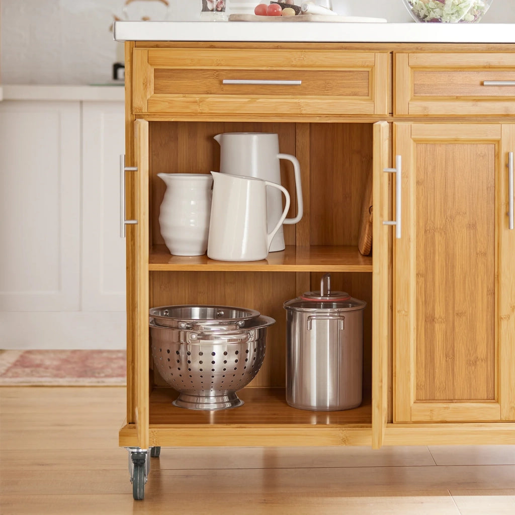 Carrello Cucina Credenza Legno Piano Lavoro Cucina Piano in Acciaio è allungabile FKW69-N