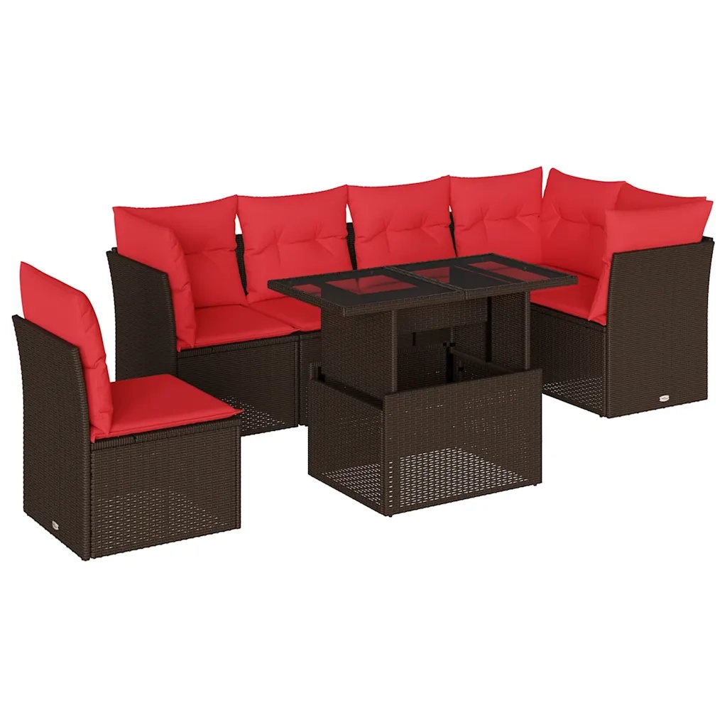 Set Divani da Giardino 7 pz con Cuscini Marrone in Polyrattan 3266624