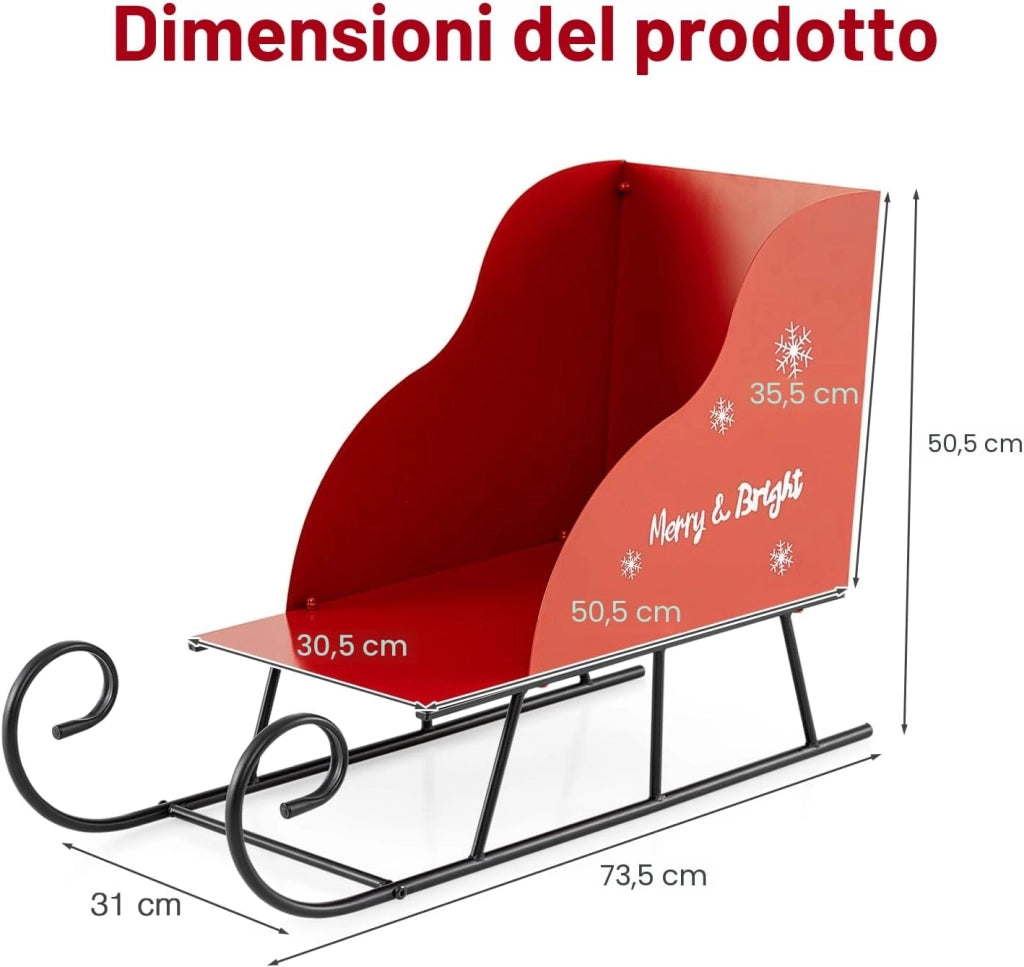 SOARS Decorazioni Natalizie, Slitta Natalizia in Metallo, Ampio Spazio per Regali di Natale, Giocattoli, Stabile, Addobbi Natalizi per Esterno Interno per Casa, Ufficio (73,5 X 31 X 50,5 CM)