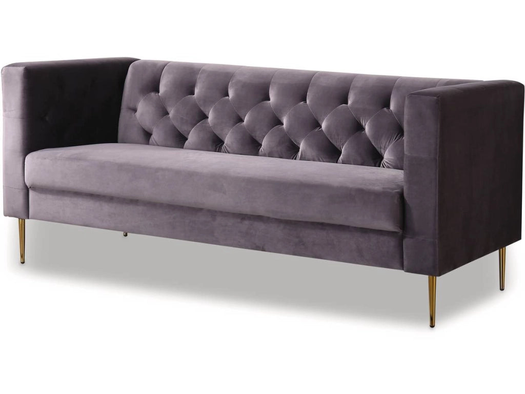 Divano fisso in velluto "Bruce" - 196 x 76 x 82 cm - 3 posti a sedere - Grigio