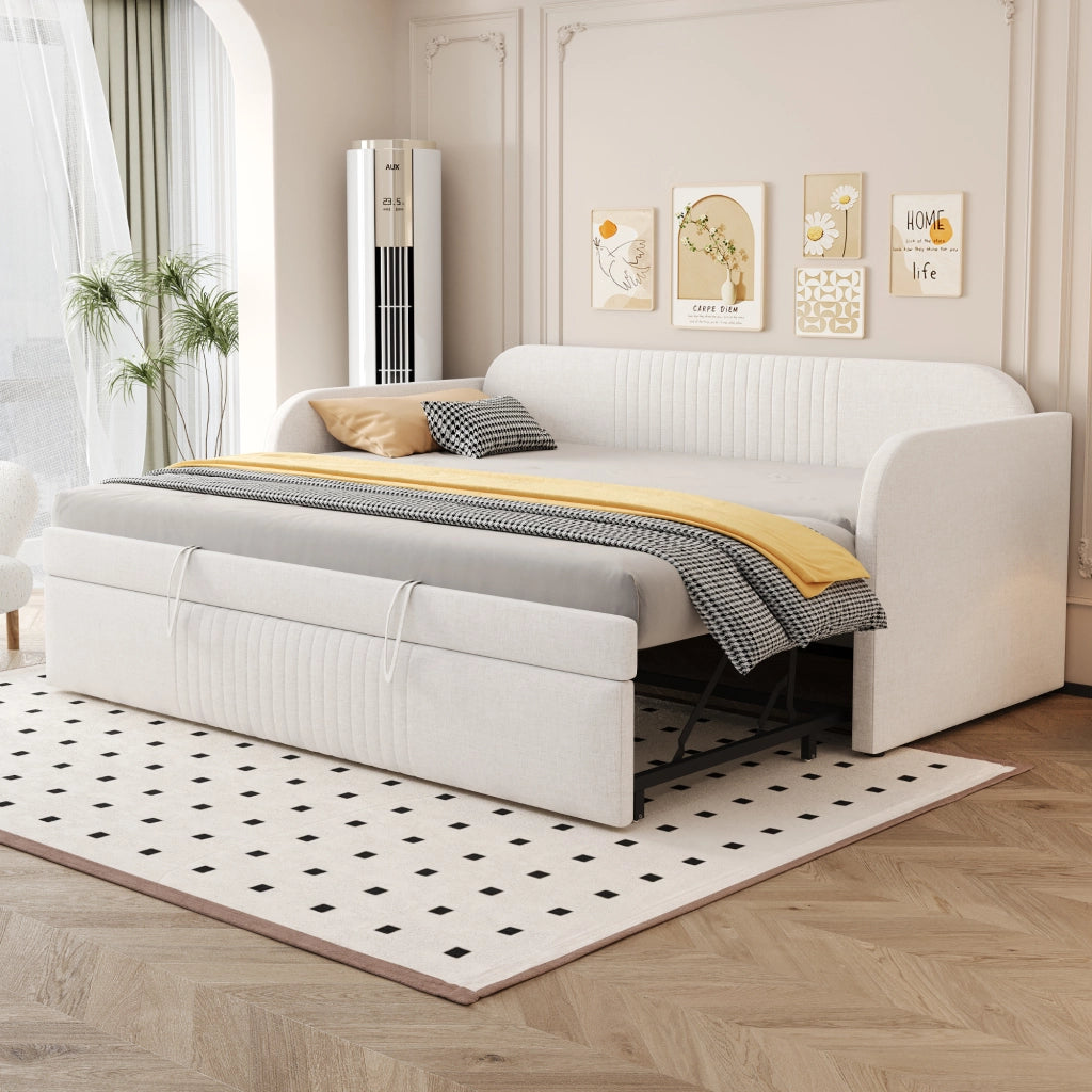 Letto sofa estraibile in lino beige 90x190 cm
